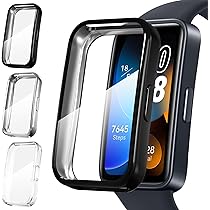 AIDOWU 3 Pezzi Custodia per Huawei Band 10/9/8 TPU Morbido Pellicola Protettiva Anti Graffio,Sensibile al Tocco,Ultrasottil Cover,Nero&Argentato&Trasparente