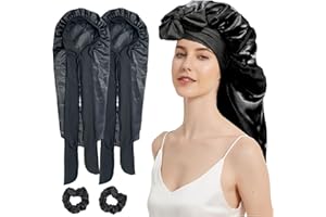 Zidoley 2 Stück Seidenhaube zum Schlafen Lange Haare, Schlafhaube Seide mit Haargummi, Satin Haarhaube für Die Nacht, Verstellbare Silk Bonnet Seide, Geeignet für Langes Haar (Schwarz + Schwarz)