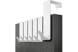 Menz Over Door Hook 6 Pack White, Stable Overdoor Hanger. Rust-Free Door Hangers for Clothes, 3.6cm Fit. 15kg Coat Hanger, Stainless Steel with EVA Pads, Prevents Scratches
