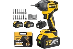 GoYwato Cordless Impact Driver 300N·m - 21V 1/4" Hex Chuck Brushless Hand Impact Driver with & 2 x 4.0Ah Battery & Charger & 14 x Sockets Set & 10 x Screwdriver Bit for Home Projects & DIY Hobbyist