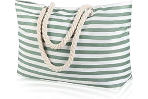KUAK Beach Bag, Large Beach Tote Bags For Women Waterproof Sandproof with Lining, Zipper, Inner Pockets, Rope Handles for Family Travel Vacation Swim Pool