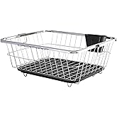 Kuber Industries Stainless Steel Dish Rack for Kitchen | Vessels Organizer Stands with Handle | Spoon Holder & Draining Tray 
