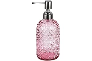 Funly mee Bathroom & Kitchen Glass Hand and Dish Soap Dispenser with 304 Rustproof Stainless Steel Pump (Pink)