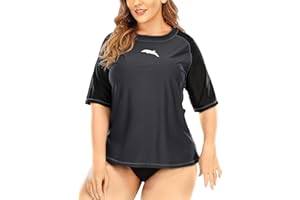 Halcurt UV Shirt Women's Plus Size Rash Guard Short Sleeve UPF 50+ Swimming Shirt UV Protection Swimming Shirt Quick Drying Swimwear 1X-4X