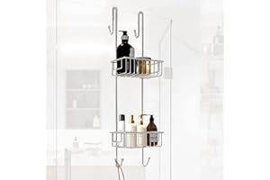 Bamodi Shower Caddy Hanging - 2-Tier Over Door Shower Basket Chrome-Plated - No Drilling Required - Fits Shower Screens up to 2 cm - Hangable Shower Rack with 2 Towel Hooks (70 x 19 x 18.5 cm)