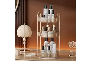 UNICOMVSX Rotierender Make up Organizer für den Schminktisch, Drehbare Kosmetikaufbewahrung(3 Stufe, Bernstein)