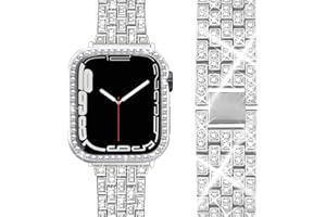 Miimall Bracelet Compatible with Apple Watch Series 7 41 mm 45 mm, Bling Women's Crystal Rhinestone Protective Case with Adjustable Stainless Steel Metal Bracelets for Apple Watch 41 mm, Silver