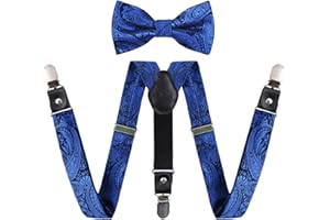 Alizeal Set di 3 bretelle regolabili con papillon pre-annodato e papillon a forma di Y per ragazzi