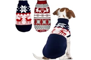 Vehomy 2Pcs Pet Puppy Christmas Jumpers Cat Sweater Kitten Knitwear Dog Xmas Clothes Navy Blue and Christmas Red Sweaters with Reindeers Snowflakes Pattern for Kitten Cat Puppy Dog XXL