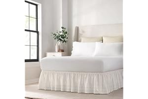 EASY FIT Eyelet Elastic Wrap Around Dust Ruffle Bed Skirt (18 Inch Drop), Twin/Full, White