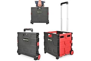 NORTHERN STONE Carrello Pieghevole per Spesa, Carrello Portabagagli con Manico Telescopico Regolabile in Alluminio, Trolley Pieghevole per Shopping, Giardino e Campeggio (Rosso)