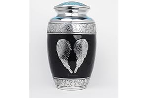 WOOD CARVING INTERNATIONAL Angel Wings Urns for Ashes - Decorative Urns for Human Ashes Adult- Burial urns for cremated Remains - Funeral Ashes Urn - Cremation Urns for Human Ashes Adult Male & Female with Velvet Bag (Grey)