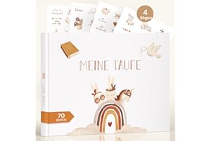 Legezon Meine Taufe Gästebuch mit Stickern – Taufalbum Boho für Mädchen & Jungen – Taufgeschenk für Patenkind & Baby – Hochwertiges Erinnerungsbuch mit Regenbogen Deko