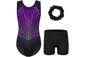 ZNYUNE Fille Justaucorps Gymnastique Couleur Dégradé avec Short et Bandeau pour Filles 3 à 16 Ans