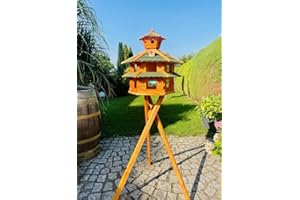 DARLUX Weatherproof Bird Villa, from L to XXL Bird House with or without Stand in Brown with Red, Green or Blue for Garden and Balcony (Size XXL with Stand, Green – Brown)