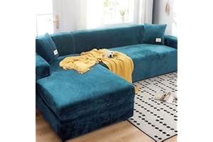 LINGKY Housse Canapé d'angle en Velours, Protection pour Canapé d'angle, Couvre Canapé d'angle avec Accoudoirs, Housse de Canapé Peninsula en Forme de L (Paon Bleu,2 Places (145-185 cm)