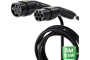 GONEO Câble de Charge Type 2 11KW 5M 16A Triphasé Câble Type 2 à Type 2 EV/PHEV Câble T2 avec Sac de Transport Compatible avec Model 3/S/X/Y/e-208/ID.5/E-Tron/IONIQ 5/ Zoe/e-Golf
