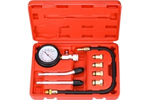 HATANSE Testeur de Compression de Cylindre, Compressiomètre pour Moteurs à Essence, 0-20 bar & 0-300 psi avec Testeur de Bougie D'allumage et 4 Adaptateurs M10 M12 M14 M18 (Rouge)
