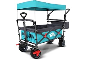 ‎TMZ TMZ Faltbar Bollerwagen mit Dach, Klappbar Handwagen für Kinder, Patentiert 360° Dreh-Räder Gartenwagen, Breite AutoReifen Klappwagen, Doppelfuß-Bremsen Transportwagen, Strandwagen, 120kg, 100L…