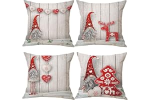 Zivisk Świąteczne poszewki na poduszki Gonk 45 x 45 cm, zestaw 4 szt., dekoracje świąteczne, szwedzki krasnal 18 x 18 cm, do wnętrz, domu, biura, na kanapę, do sypialni, samochodu, dekoracja na zimowe