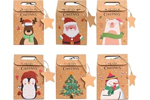 Surflyee 24 Pezzi Scatole per Regalo di Natale, Carte Kraft, Sacchetti a Tema Natalizio, con Scheda Etichetta e Stringa per Caramella, Cioccolatini