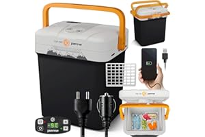 peme Essential Glacière Électrique 22,9L - Refroidisseur et Chauffe-Plats, Double Alimentation 12V & 230V, Mode Éco, Port USB, Couvercle Sécurisé, pour Voiture, Camping, Bateau
