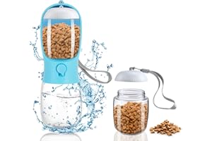 PEIFOON Hund Wasserflasche Auslaufsicherer Tragbarer - 300ML Aktivkohlefilter Hunde Trinkflasche für Mittlere bis große Haustiere Wandern mit 100ML Hundefutter Becher (Blau/300ML)