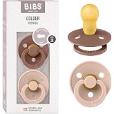 BIBS Colour Pack of 2 Pacifiers | BPA-Free | Round Teat | Natural Latex | Size 3 (18+ Months), Woodchuck/Blush