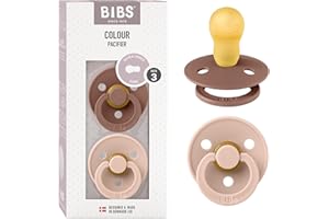 Tétine BIBS Colour. Lot de 2 sucettes. Sans bisphénol A. Téterelle ronde en latex naturel. Fabriqué au Danemark. 12+ Mois (Lot de 2), Woodchuck/Blush