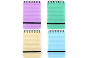 THINSPIRE 4 Pack Mini Spiral Note Book Small Notepads Spiral Pocket Notebook Wirebound Notebooks with Elasticated Fastener, 14 cm x 9 cm