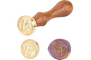 PH PANDAHALL PandaHall Elite 1 pieza DIY Sello de cera de madera, sellos de latón del libro de recuerdos del alfabeto y juegos de manijas de madera, letra J, 25x14 mm