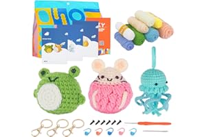 NOHON Beginners Crochet Kit, Crochet Kit for Beginners Adults and Kids,Complete Crochet Set to Make 3PCS Animals,Include Yarn, Eyes, Stuffing, Crochet Hook,Step-by-Step Instruction and Video Tutorial