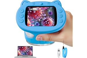 Vorth Microscope for Kids, 2.4 Inch Digital Microscope with 1000X Magnification, Handheld Camera Mini Pocket Magnifying Glass, Educational Christmas Birthday Gifts Toys for Ages 3+, Blue