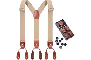 Kajeer Genuine Leather Braces for Men - Button End Braces for Mens Trousers Adjustable Elastic Suspenders Y-Shape Mens Braces for Wedding Party Business