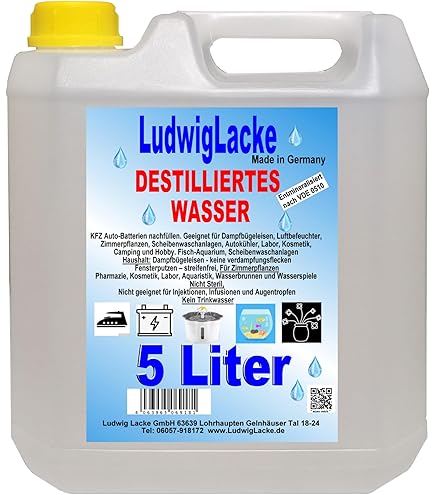 GiDeli Demineralisiertes Wasser 5L Destilliertes Wasser fr Bgeleisen,  Batterien, Khler, Luftbefeuchter, Aquarium & Labor Wasser ohne Kalk,  geruchlos, klar : Amazon.de: Auto & Motorrad