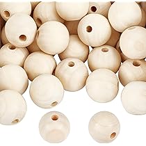 PandaHall - 50 perline rotonde in legno naturale, 20 mm, foro grande, non finite, perline distanziali a sfera, per macramé, artigianato fai da te, gioielli, decorazione domestica, foro: 9-10 mm