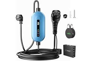 Evjuicion Chargeur Voiture Electrique 16A 3,68kW 6 Mètres Cable de Recharge Voiture Électrique avec Voyant LED, Bleu Portabilité Domestique EV Chargeur Type 2 avec Sac Rangement, IEC 62196