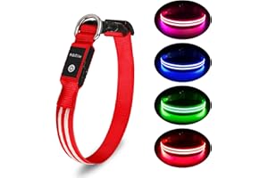 PCEOTLLAR ObrożA Dla Psa Led BłYskająCa PodśWietlana ObrożA Dla Psa 100% Wodoodporna Akumulator Regulowana ZwięKszona Widoczność Super Jasna Dla MałYch śRednich DużYch PsóW - Czerwony -M