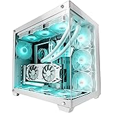Mars Gaming MCV4 Weiß, Custom XXL E-ATX Gaming Tower, Rahmenloses Front und Seitenfenster Gehärtetem Glas, Modularer Doppelka
