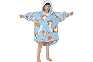 Winthome Dziecko Oversize Bluza Poręczny Koc Dziecięca Miękka i Wygodna, Koc z Rękawami, Kaptur i Kieszeń, Hoodie Dziecko Dziewczynka Prezent na Boże Narodzenie, Czarny, XL