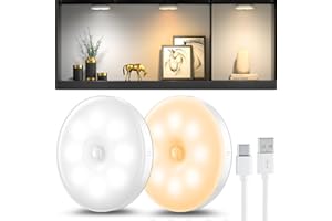 DAPHOMEU Lot de 2 veilleuses avec détecteur de mouvement, Lampe LED rechargeable USB à trois couleurs, Lumiere detecteur de mouvement interieur pour éclairage d'escalier, chambre, cuisine, chambre d'enfant.