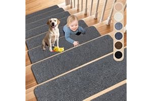 Cnwinu Set of 15 Self-Adhesive Anti-Slip Stair Treads, Stair Mats for Indoors, 60×20cm Stair Carpet, Non-Slip Rug for Children, Elderly, and Pets (Dark Grey)