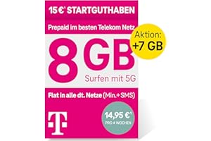 Deutsche Telekom MagentaMobil Prepaid L 8GB, LTE, Allnet Flat, 5G, EU Roaming, Hotspot Flat, 15EUR Start