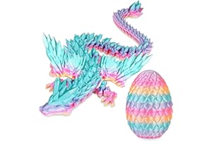 YREYBN 3D Printed Dragon Inside Surprise Egg With Articulated Joints - Crystal Dragon Toy for Easter Hunt, Desk Décor and Stress Relief (Rainbow Colors)