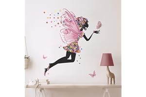 ‎TANLABY Tanlaby Schmetterling Mädchen Wandtattoo Blumen Fee Wandsticker Bunte Blumen Wandaufkleberr für Mädchen Babyzimmer Wohnzimmer Schlafzimmer Kinderzimmer Hause Wanddekoration