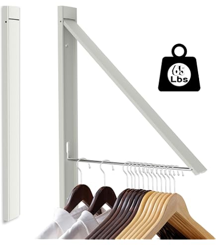 Wall-Mounted Foldable Clothing Rack - Retractable Drying Rod For Laundry Room, Dorm, Apartment (60 Lb Capacity, Gray) - View #7