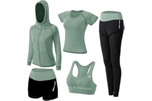 ZETIY Conjuntos de Chándal Mujer 5 Piezas Traje de Yoga Completo Conjuntos Deportivos para Fitness Running Jogging, Ejercicio en el Gimnasio