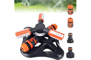 Aiglam Aspersor de jardín, automático Giratorio 360 Grados, aspersor de Agua de 3 Brazos, para Sistemas de riego, Sistema de riego, Juego de riego Naranja