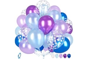 Ousuga Palloncini Blu Viola Frozen - 30 Pezzi 12 Pollici Metallici Con Fiocco di Neve Argento per Compleanno, Matrimonio, Anniversario, Baby Shower, Feste a Tema Ghiacciato