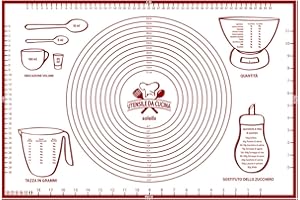 SOLEILX Spianatoia per Impastare 60x40 Disegno Italiano Misure in CM - Tappetino da Forno in Silicone Riutilizzabile Antiaderente Resistente al calore Tappeto da Cucina per Pasta fatta in Casa Pasticceria